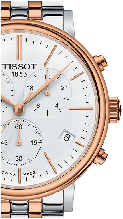 Tissot Carson Premium Chronograph White Dial Silver Steel Strap Watch For Men - T122.417.22.011.00 Watches Tissot   