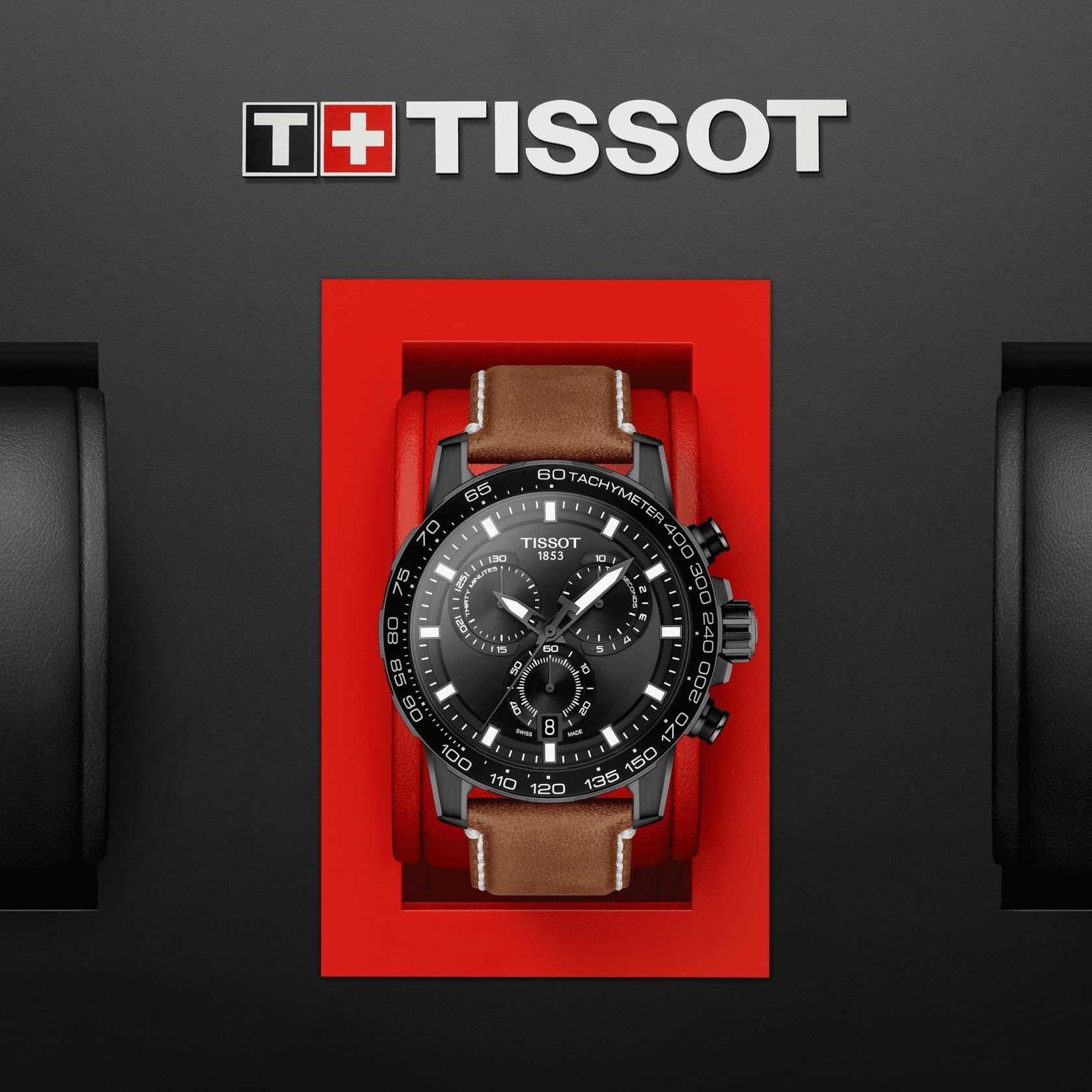 Tissot Supersport Chrono Black Dial Brown Leather Strap Watch for Men - T125.617.36.051.01 Watches Tissot   