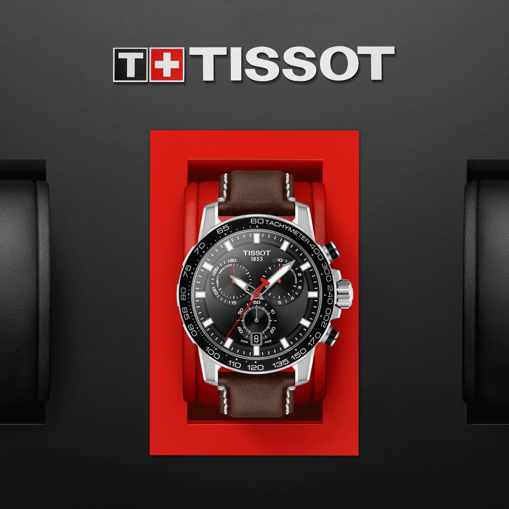 Tissot Supersport Chrono Black Dial Brown Leather Strap Watch for Men - T125.617.16.051.01 Watches Tissot   