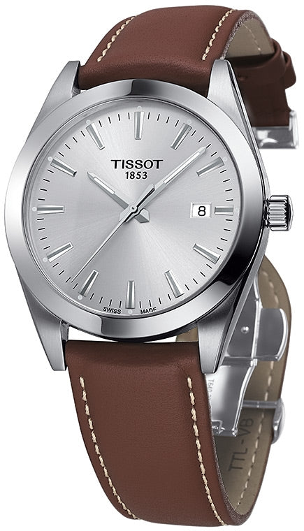 Tissot Gentleman Silver Dial Brown Leather Strap Watch For Men - T127.410.16.031.00 Watches Tissot   