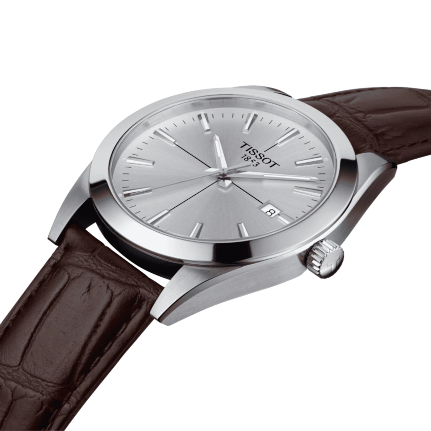 Tissot Gentlemen Silver Dial Brown Leather Strap Watch for Men - T127.410.16.031.01 Watches Tissot   