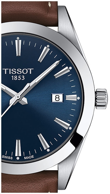 Tissot Gentleman Blue Dial Brown Leather Strap 40mm Watch For Men - T127.410.16.041.00 Watches Tissot   