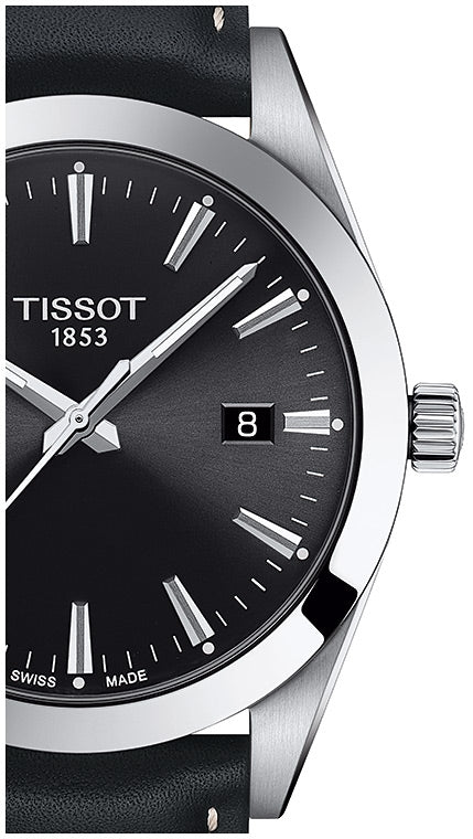 Tissot Gentleman Black Dial Leather Strap Watch For Men - T127.410.16.051.00 Watches Tissot   