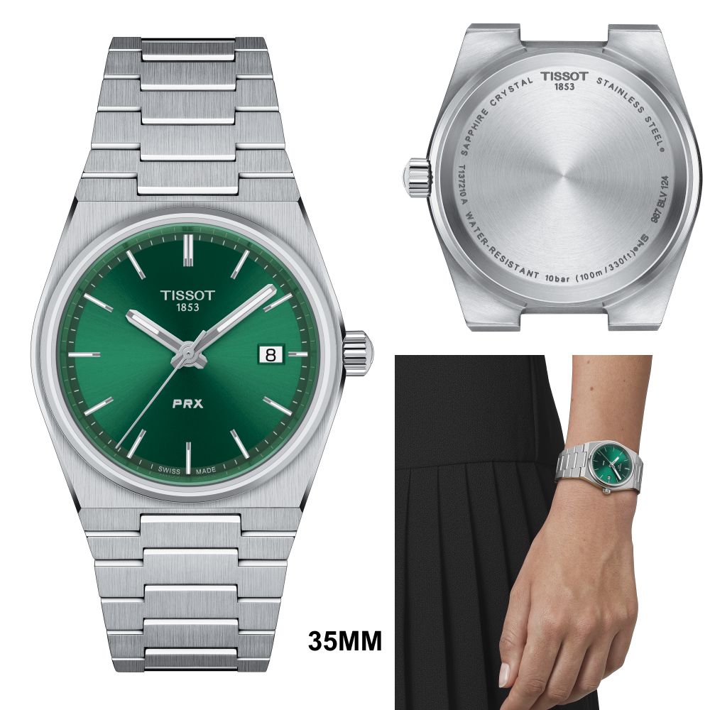 Tissot PRX Quartz Green Dial Stainless Steel Strap Watch for Women - T137.210.11.081.00 Watches Tissot   