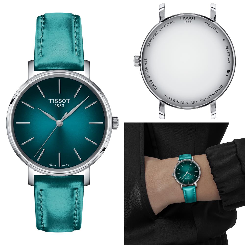 Tissot Everytime Lady Turquoise Dial Leather Strap Watch for Women - T143.210.17.091.00 Watches Tissot   