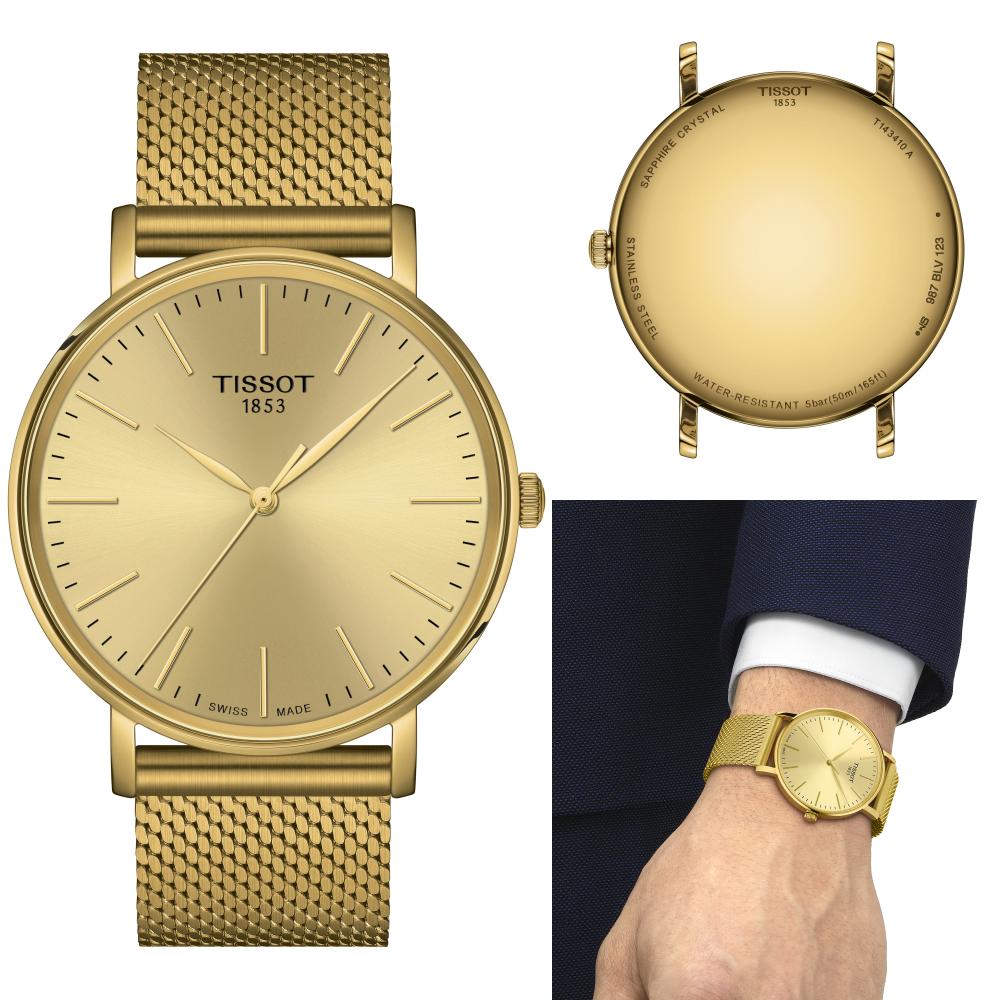 Tissot Everytime Gent Gold Dial Gold Mesh Bracelet Watch for Men - T143.410.33.021.00 Watches Tissot   