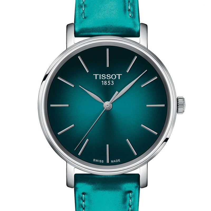 Tissot Everytime Lady Turquoise Dial Leather Strap Watch for Women - T143.210.17.091.00 Watches Tissot   