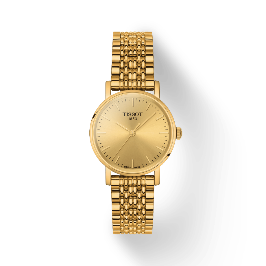 Tissot Everytime Lady Gold Dial Gold Plated Mesh Bracelet Watch for Women - T143.210.33.021.00 Watches Tissot   