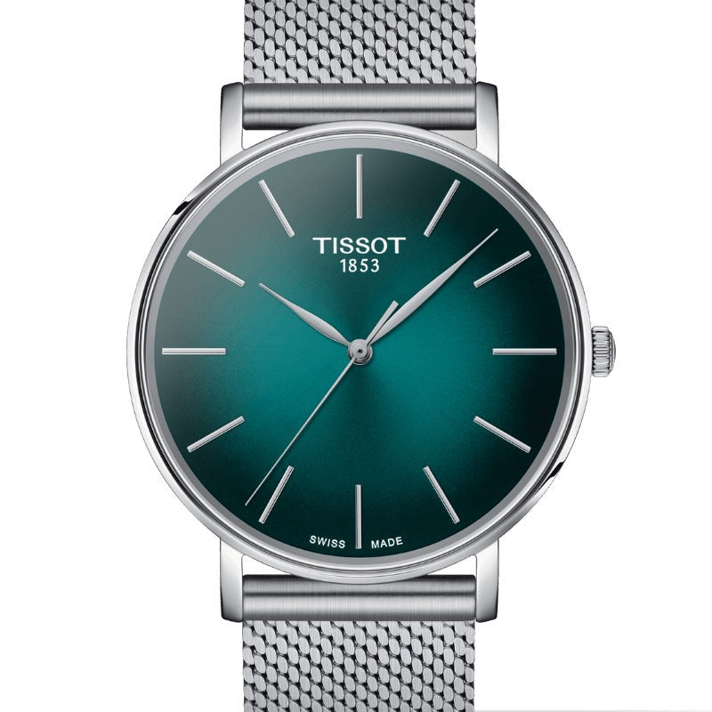 Tissot Everytime Gent Green Dial Silver Mesh Bracelet Watch for Men - T143.410.11.091.00 Watches Tissot   