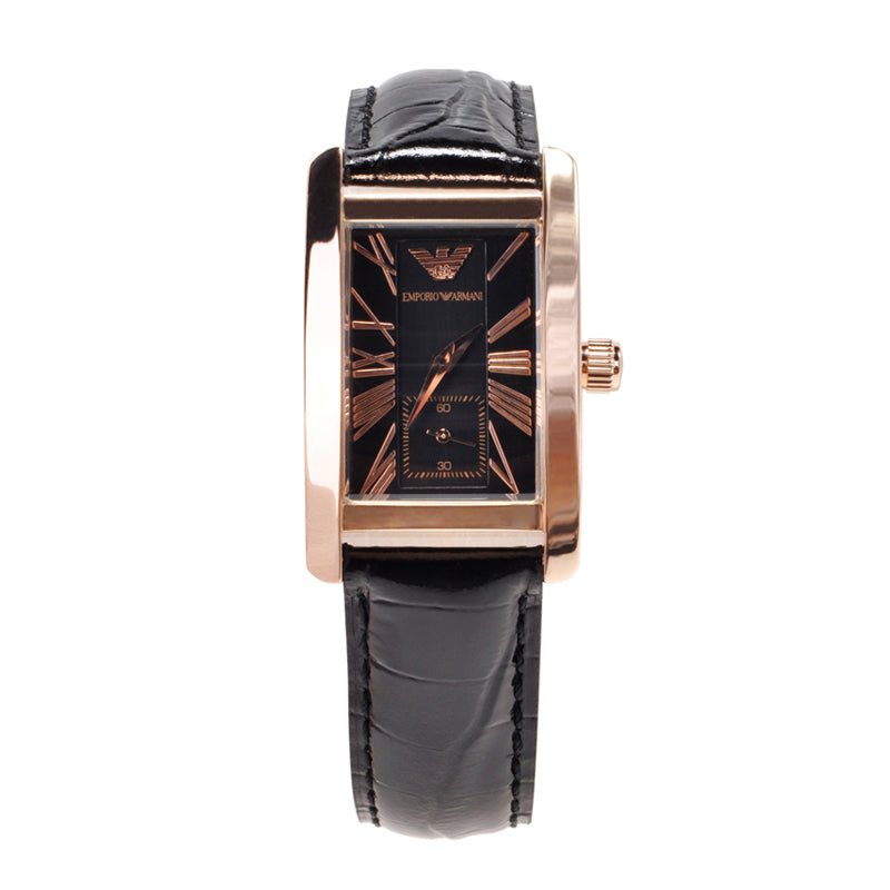 Emporio Armani Classic Black Dial Black Leather Strap Watch For Women - AR0169 Watches Emporio Armani   