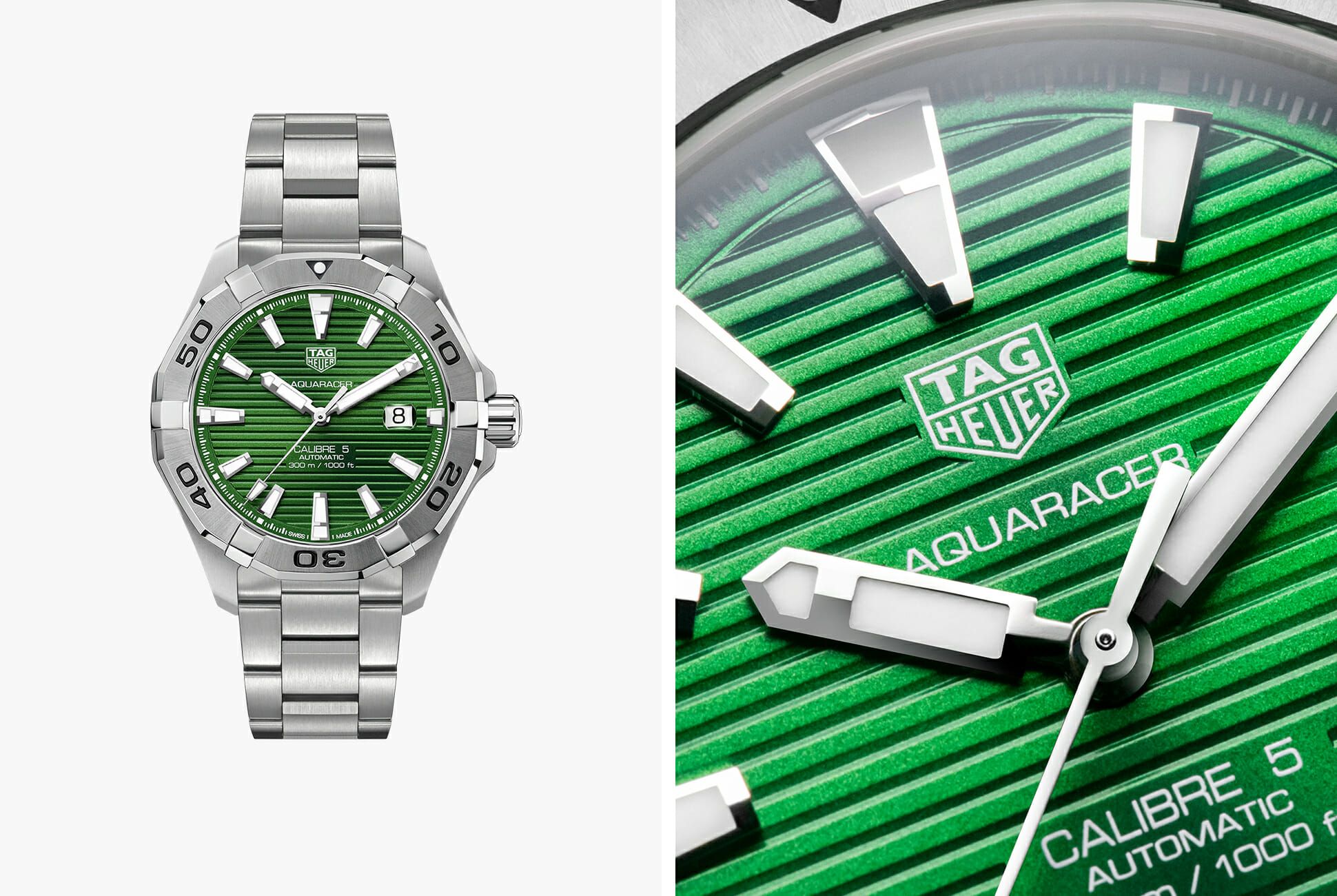 Tag Heuer Aquaracer Calibre 5 Automatic Green Dial Silver Steel Strap Watch for Men - WAY2015.BA0927 Watches Tag Heuer   