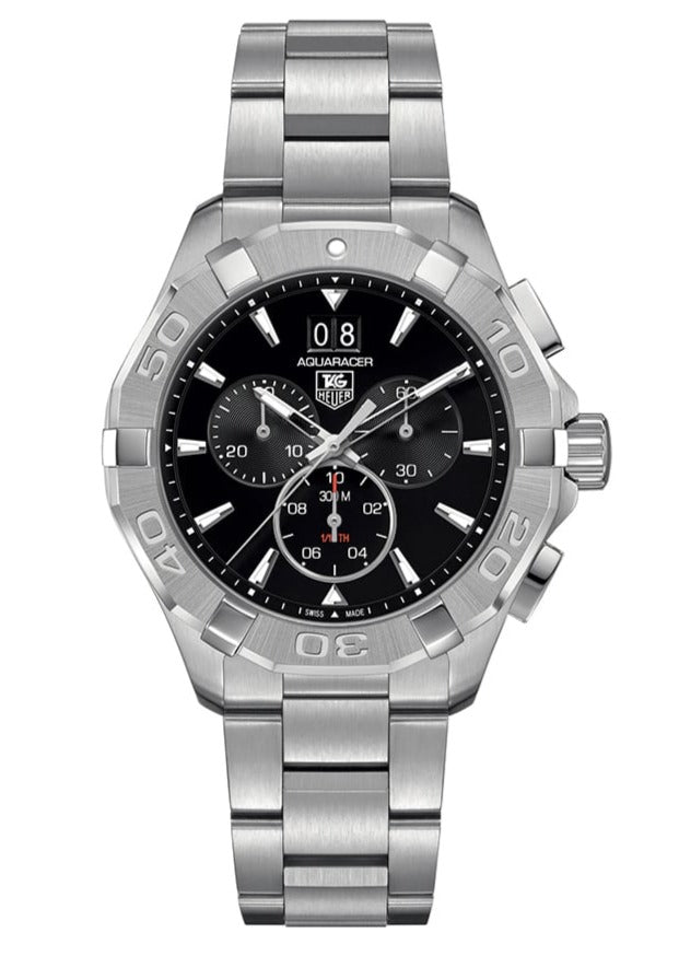 Tag Heuer Aquaracer Chronograph Black Dial Silver Steel Strap Watch for Men - CAY1110.BA0927 Watches Tag Heuer   