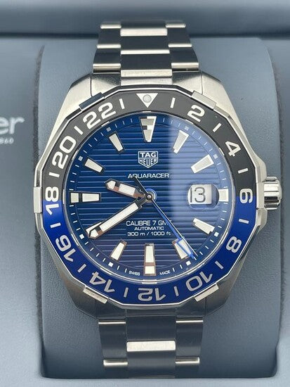 Tag Heuer Aquaracer GMT Calibre 6 Automatic Blue Dial Silver Steel Strap Watch for Men - WAY201T.BA0927 Watches Tag Heuer   