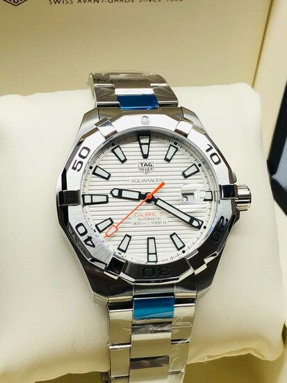 Tag Heuer Aquaracer Calibre 5 Automatic White Dial Silver Steel Strap Watch for Men - WAY2013.BA0927 Watches Tag Heuer   