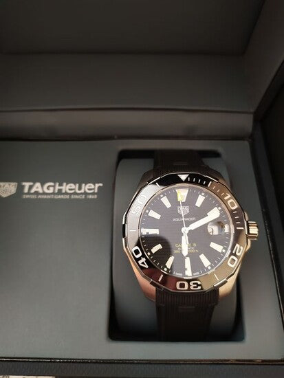 Tag Heuer Aquaracer Calibre 5 Automatic Black Dial Black Rubber Strap Watch for Men - WAY201A.FT6142 Watches Tag Heuer   