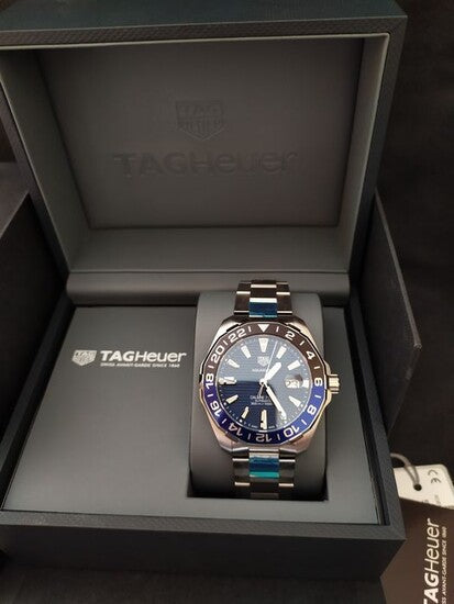 Tag Heuer Aquaracer GMT Calibre 6 Automatic Blue Dial Silver Steel Strap Watch for Men - WAY201T.BA0927 Watches Tag Heuer   