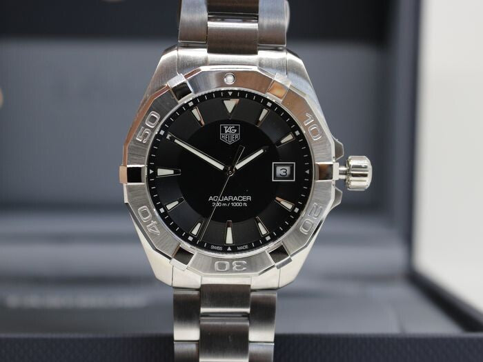 Tag Heuer Aquaracer 41mm Quartz Black Dial Silver Steel Strap Watch for Men - WAY1110.BA0928 Watches Tag Heuer   