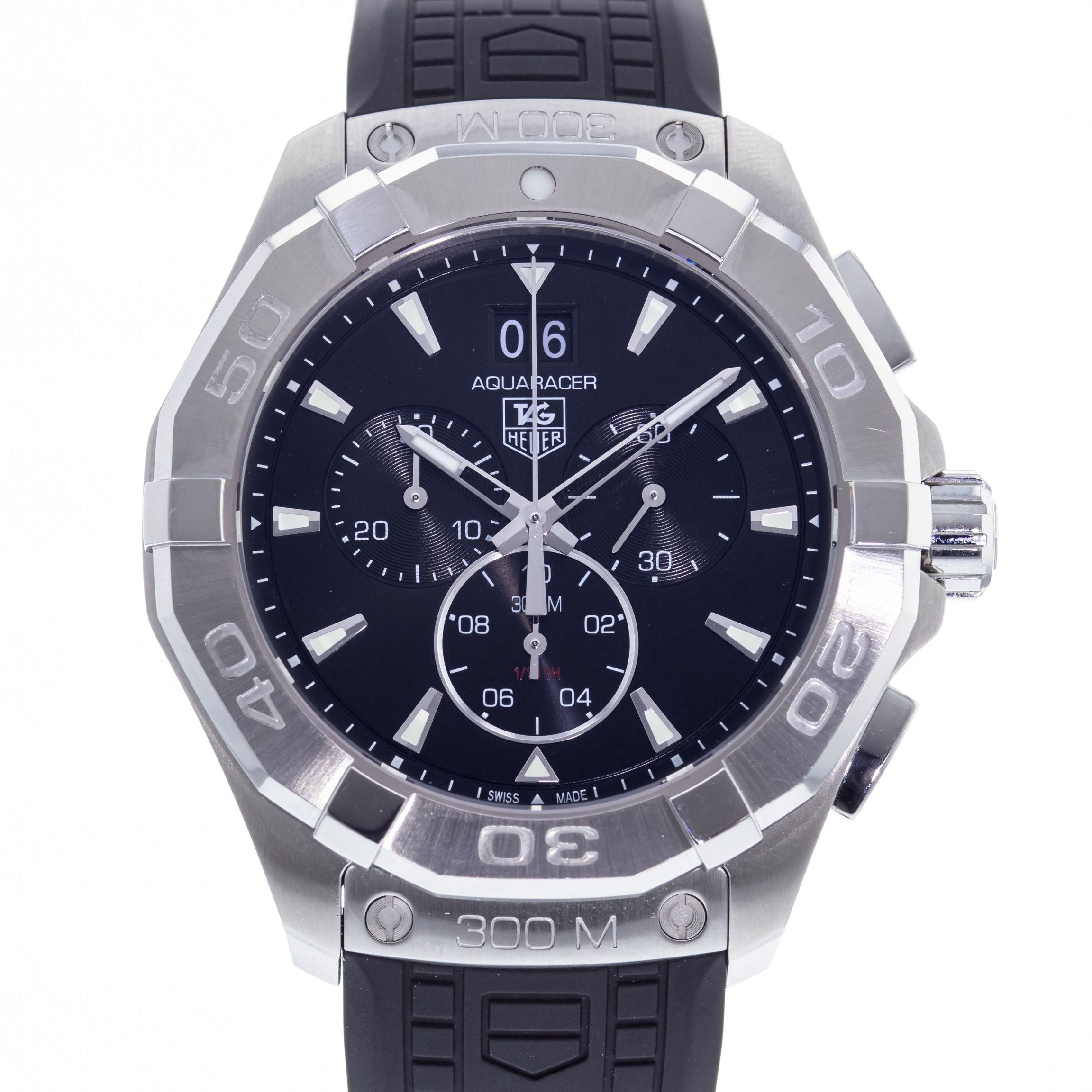 Tag Heuer Aquaracer Quartz Chronograph Black Dial Black Rubber Strap Watch for Men - CAY1110.FT6041 Watches Tag Heuer   