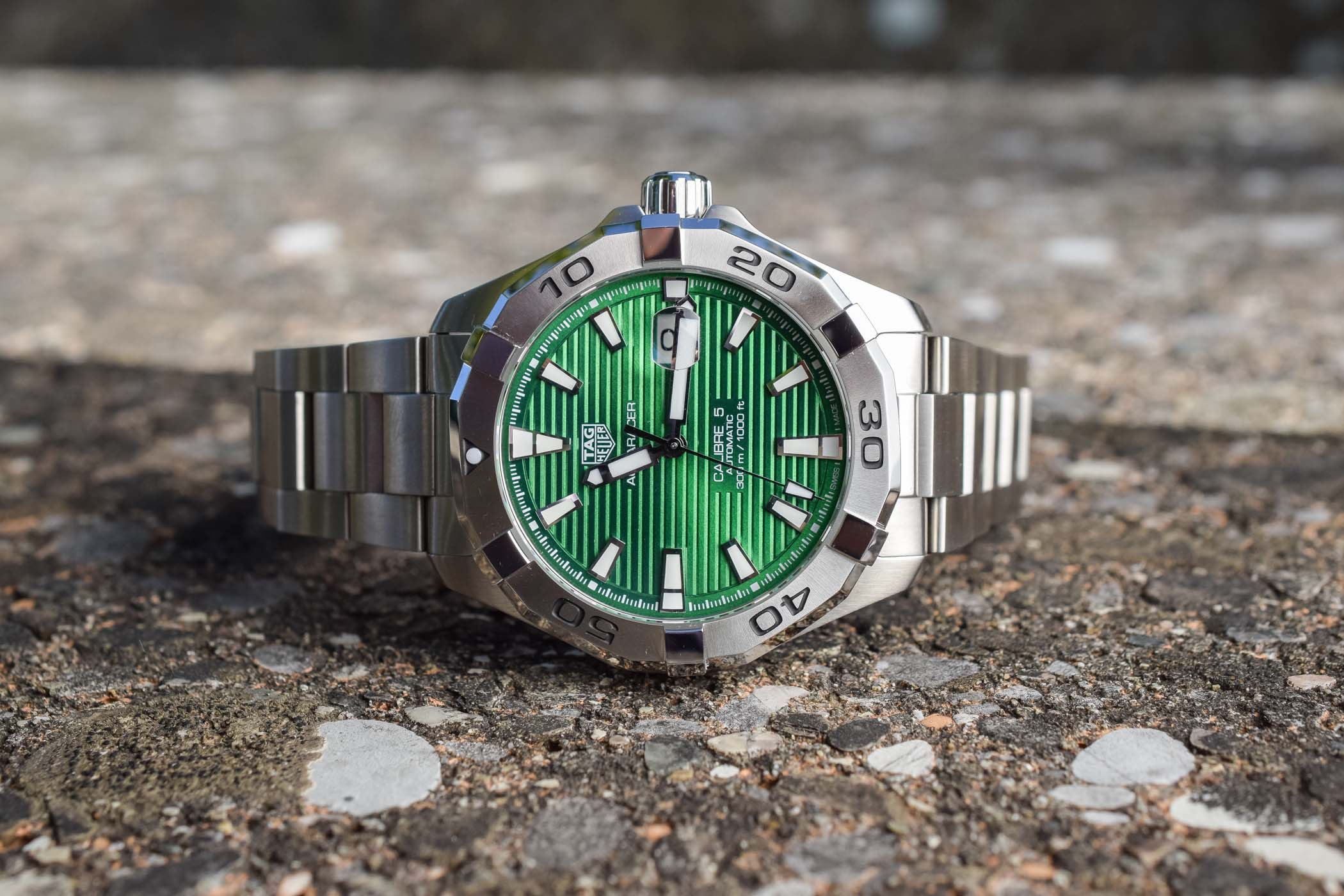 Tag Heuer Aquaracer Calibre 5 Automatic Green Dial Silver Steel Strap Watch for Men - WAY2015.BA0927 Watches Tag Heuer   