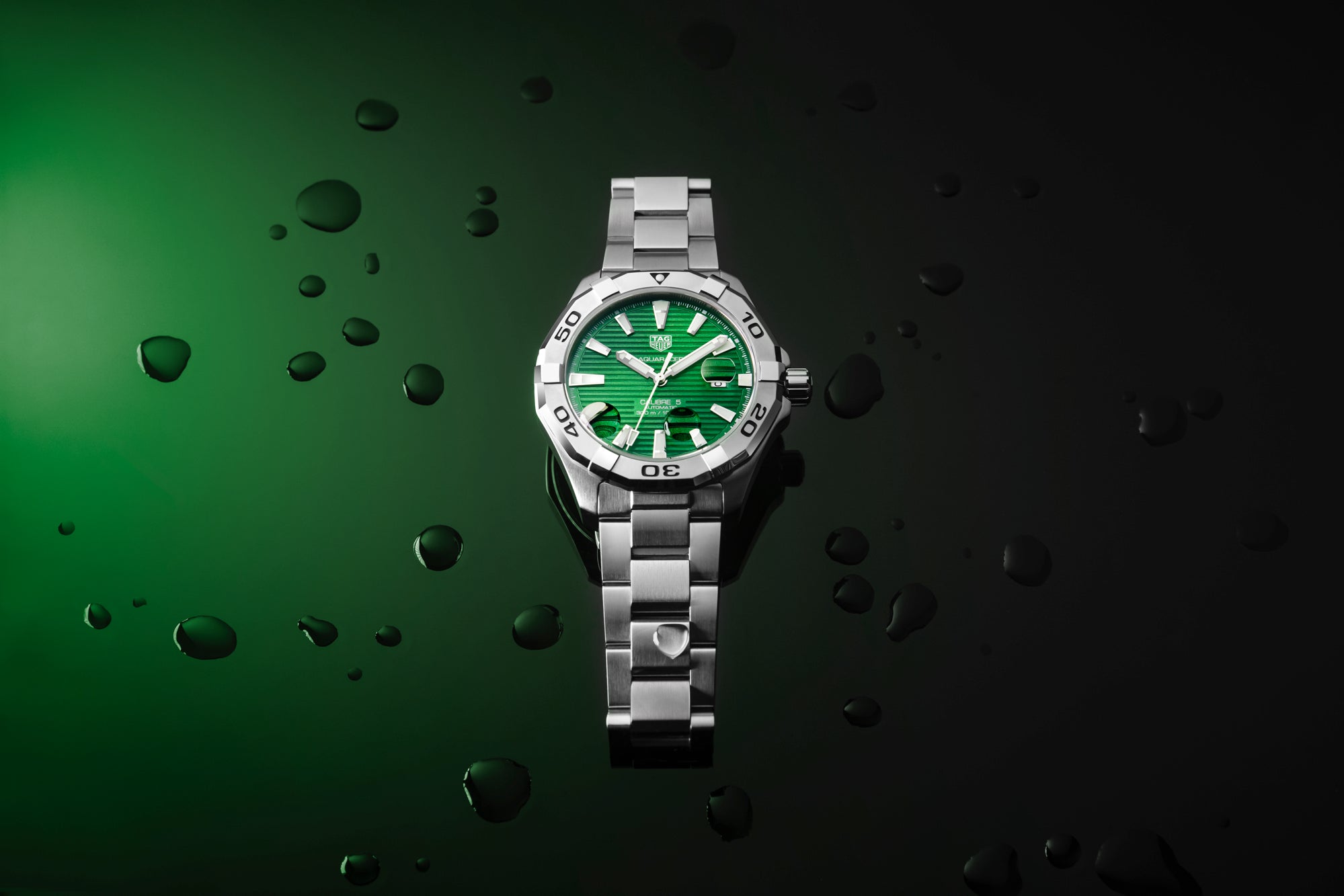 Tag Heuer Aquaracer Quartz 32mm Emerald Green Dial Silver Steel Strap Watch for Women - WBD1316.BA0740 Watches Tag Heuer   