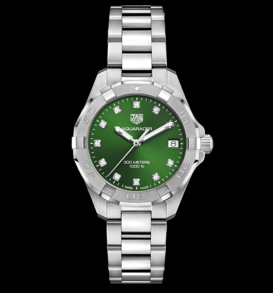 Tag Heuer Aquaracer Quartz 32mm Emerald Green Dial Silver Steel Strap Watch for Women - WBD1316.BA0740 Watches Tag Heuer   