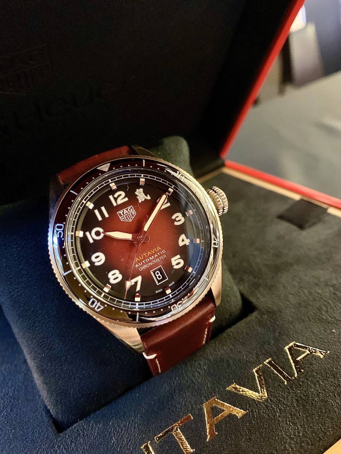 Tag Heuer Autavia Calibre 5 Chinese New Year Maroon Dial Maroon Leather Strap Watch for Men - WBE5193.FC8300 Watches Tag Heuer   