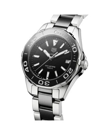 Tag Heuer Aquaracer Quartz 35mm Black Dial Two Tone Steel Strap Watch for Men - WAY131A.BA0913 Watches Tag Heuer   