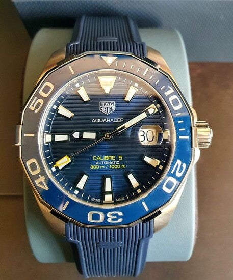 Tag Heuer Aquaracer Calibre 5 Automatic Blue Dial Blue Rubber Strap Watch for Men - WAY201B.FT6150 Watches Tag Heuer   