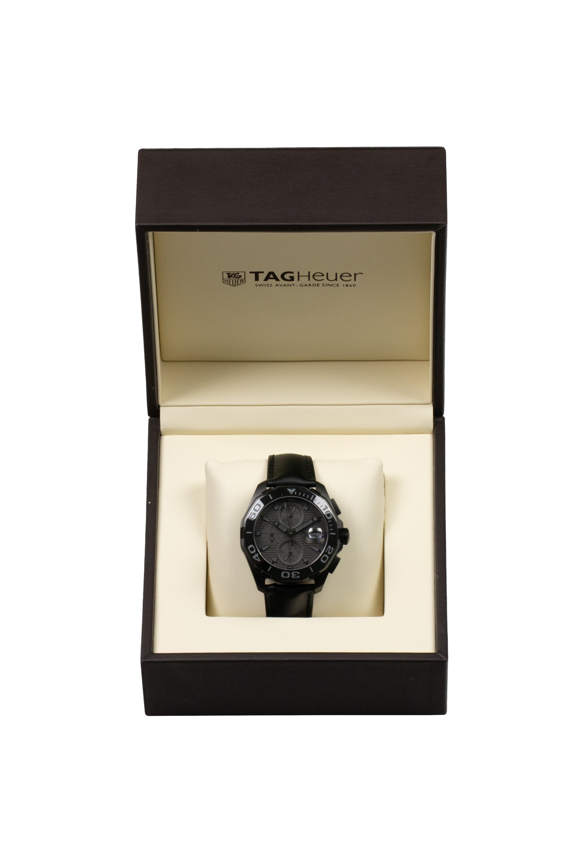 Tag Heuer Aquaracer Automatic Chronograph Special Edition Grey Titanium Dial Black Leather Strap Watch for Men - CAY218B.FC6370 Watches Tag Heuer   