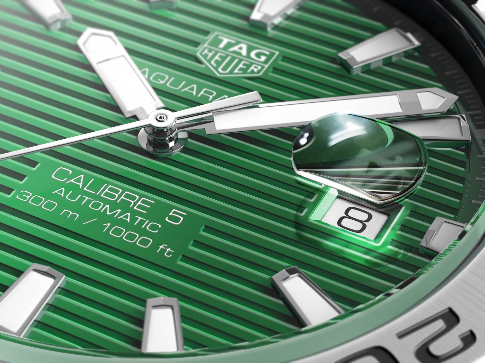 Tag Heuer Aquaracer Calibre 5 Automatic Green Dial Silver Steel Strap Watch for Men - WAY2015.BA0927 Watches Tag Heuer   