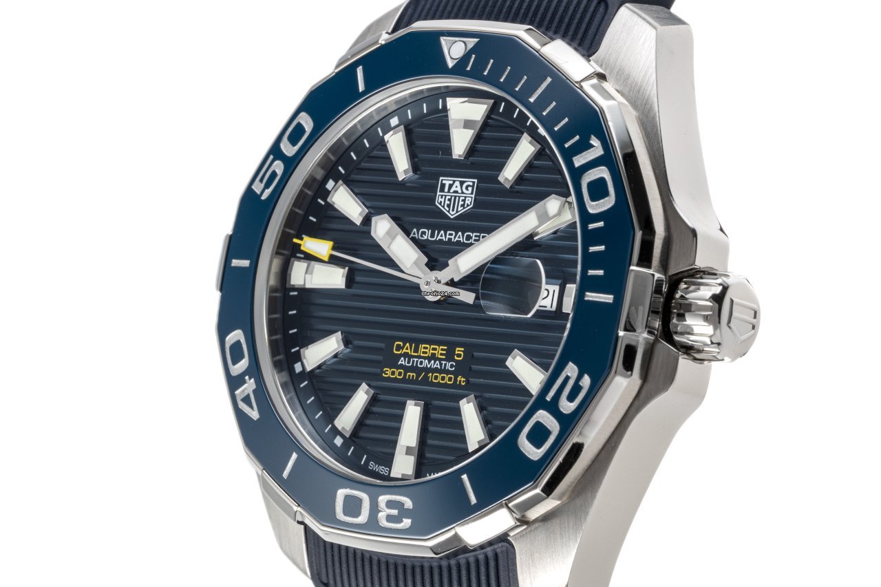 Tag Heuer Aquaracer Calibre 5 Automatic Blue Dial Blue Rubber Strap Watch for Men - WAY201B.FT6150 Watches Tag Heuer   