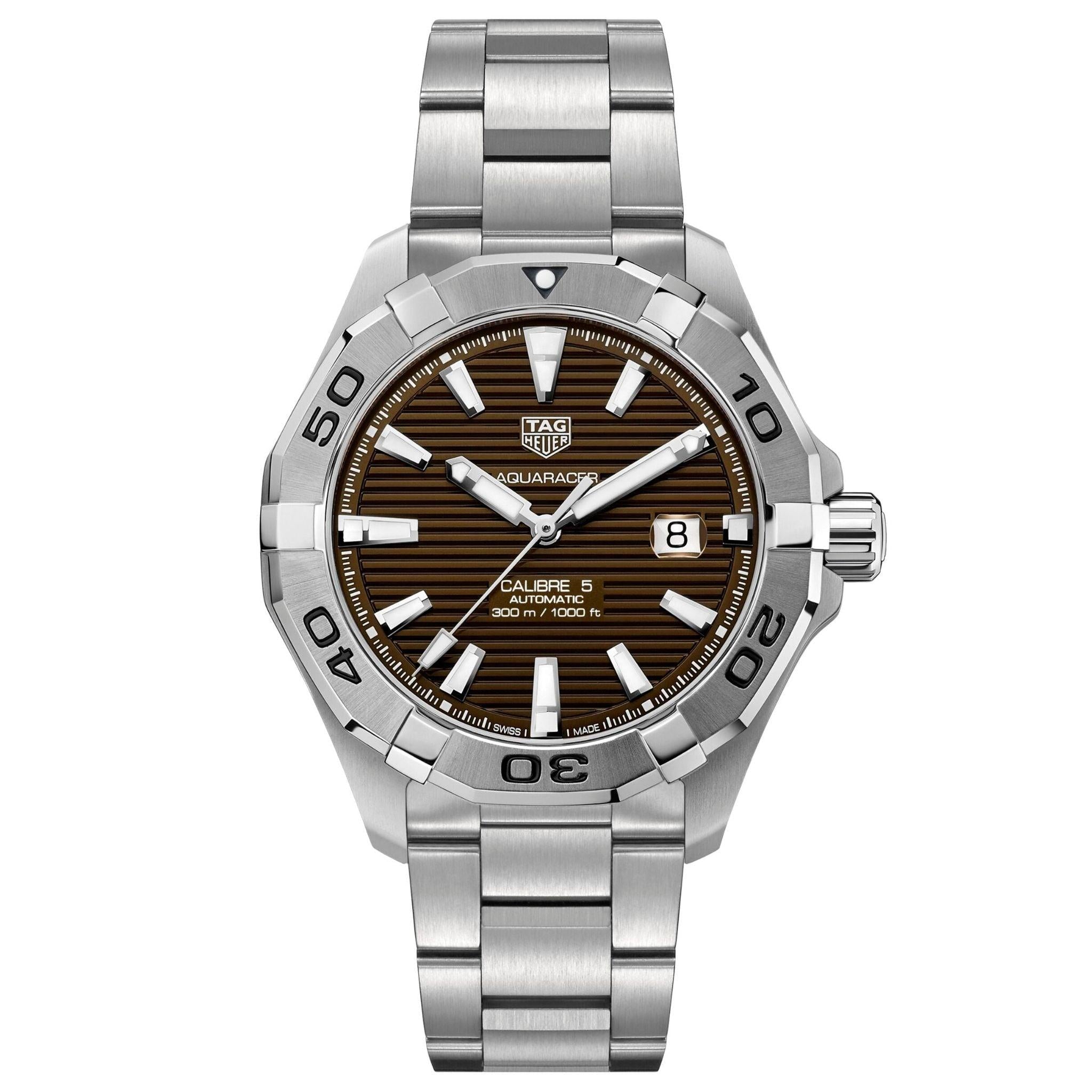 Tag Heuer Aquaracer Calibre 5 Automatic Brown Sunray Dial Silver Steel Strap Watch for Men - WAY2018.BA0927 Watches Tag Heuer   