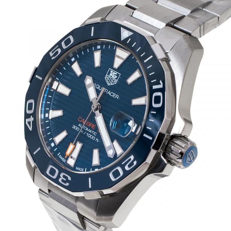 Tag Heuer Aquaracer Calibre 5 Blue Dial Silver Steel Strap Watch for Men - WAY211C.BA0928 Watches Tag Heuer   