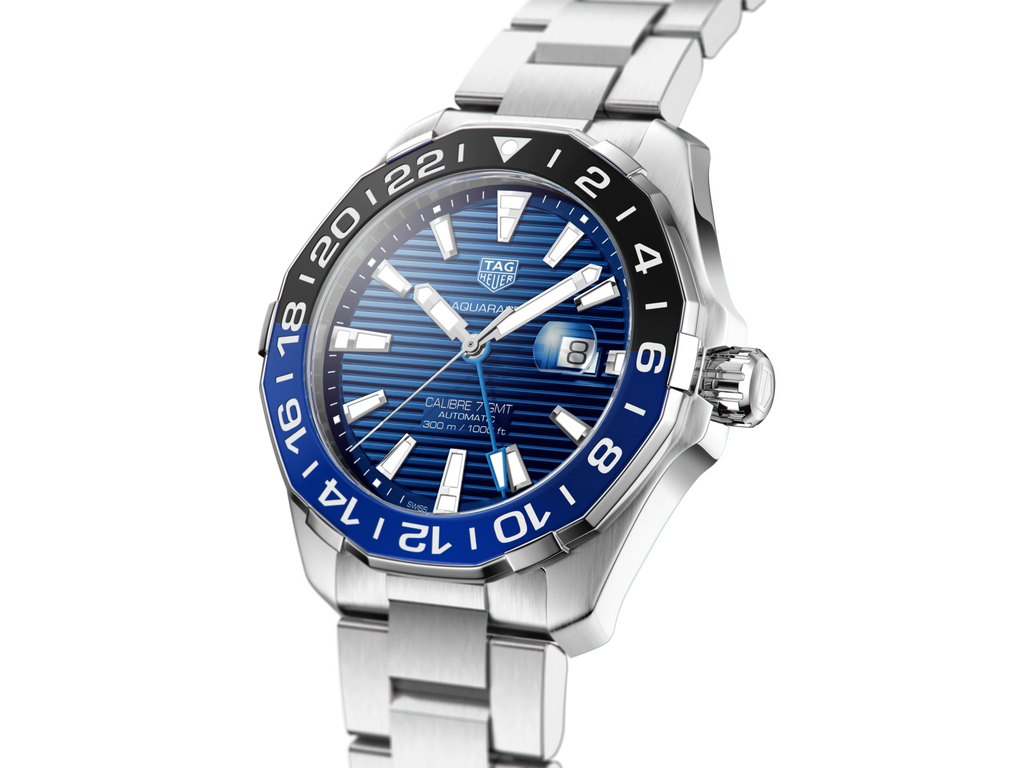 Tag Heuer Aquaracer GMT Calibre 6 Automatic Blue Dial Silver Steel Strap Watch for Men - WAY201T.BA0927 Watches Tag Heuer   