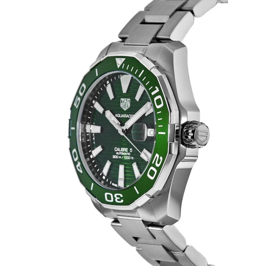 Tag Heuer Aquaracer Calibre 5 Green Dial Silver Steel Strap Watch for Men - WAY201S.BA0927 Watches Tag Heuer   