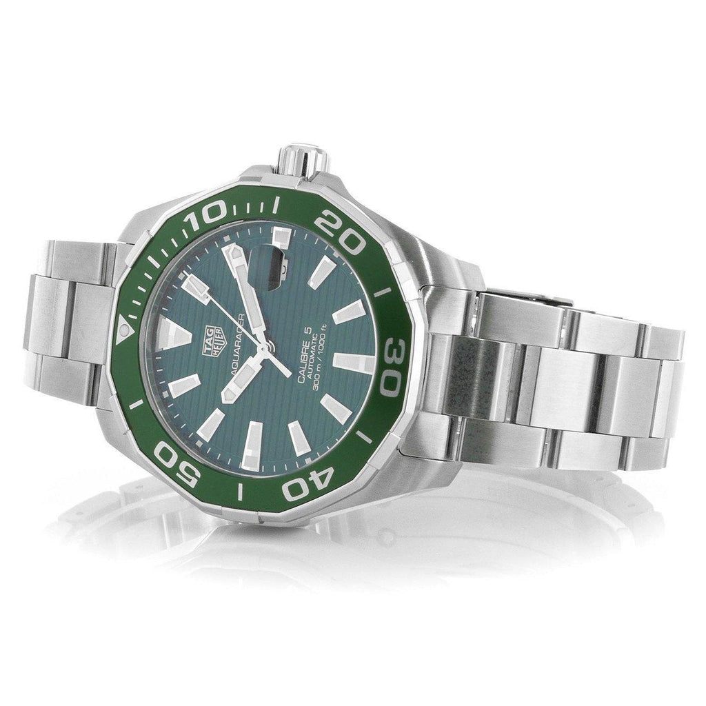 Tag Heuer Aquaracer Calibre 5 Green Dial Silver Steel Strap Watch for Men - WAY201S.BA0927 Watches Tag Heuer   