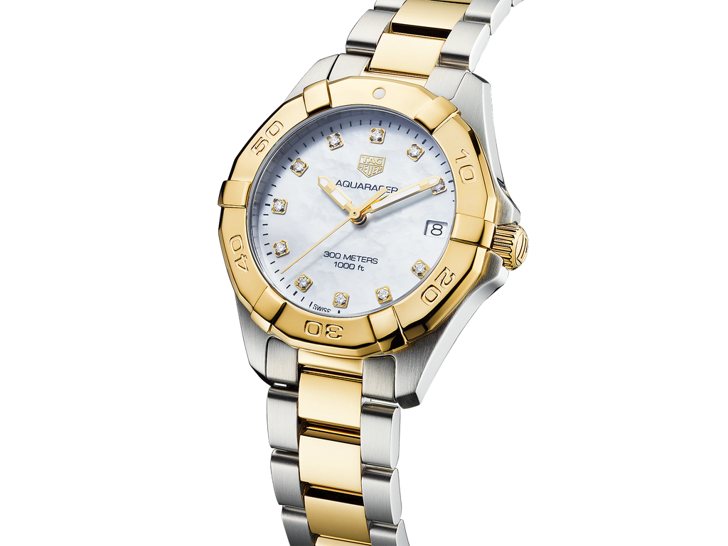 Tag Heuer Aquaracer Quartz 32mm White Mother of Pearl Dial Two Tone Steel Strap Watch for Women - WBD1322.BB0320 Watches Tag Heuer   