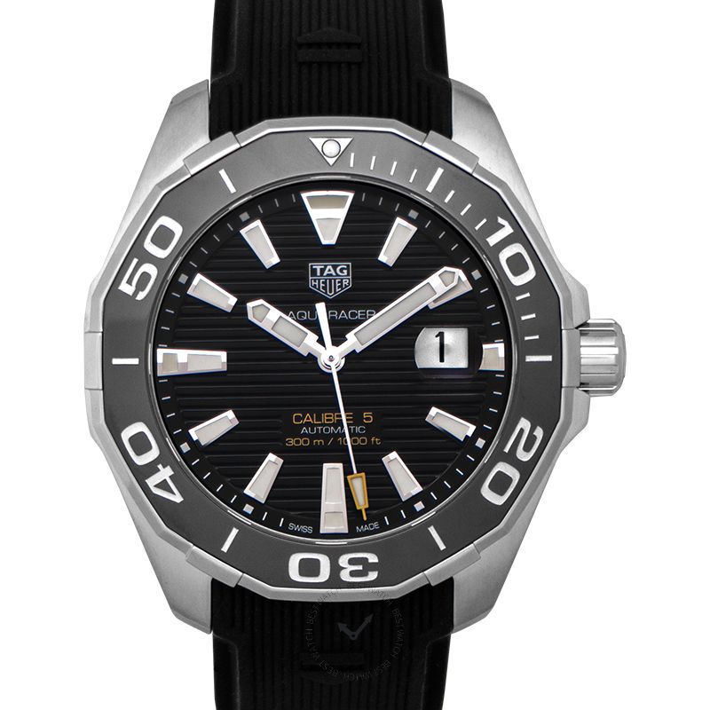 Tag Heuer Aquaracer Calibre 5 Automatic Black Dial Black Rubber Strap Watch for Men - WAY201A.FT6142 Watches Tag Heuer   