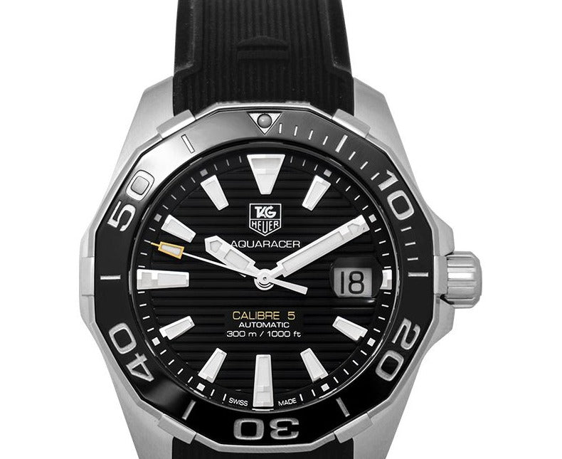 Tag Heuer Aquaracer Calibre 5 Automatic 41mm Black Dial Black Rubber Strap Watch for Men -  WAY211A.FT6151 Watches Tag Heuer   