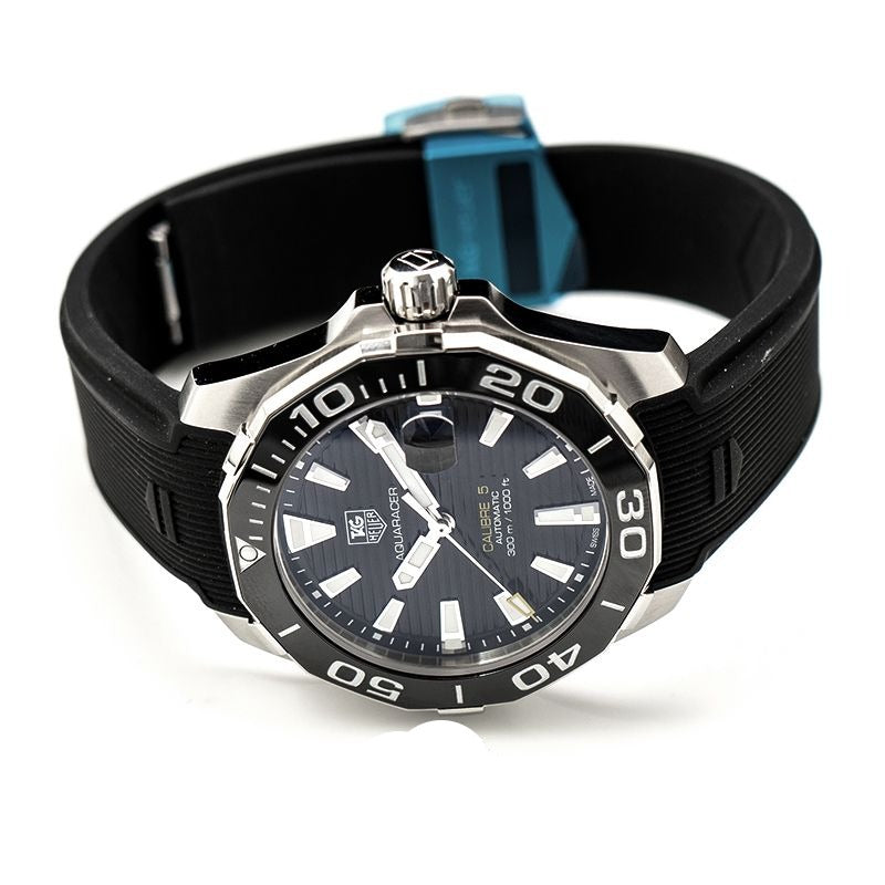 Tag Heuer Aquaracer Calibre 5 Automatic 41mm Black Dial Black Rubber Strap Watch for Men -  WAY211A.FT6151 Watches Tag Heuer   