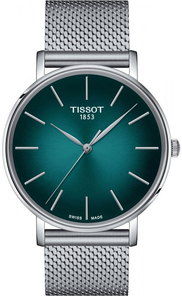 Tissot Everytime Gent Green Dial Silver Mesh Bracelet Watch for Men - T143.410.11.091.00 Watches Tissot   