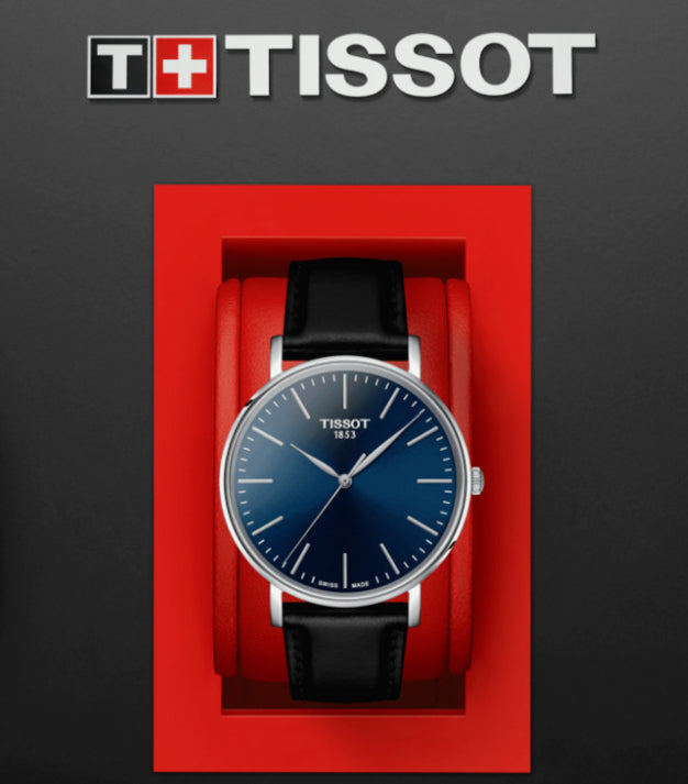 Tissot Everytime Gent Blue Dial Black Leather Strap Watch for Men - T143.410.16.041.00 Watches Tissot   