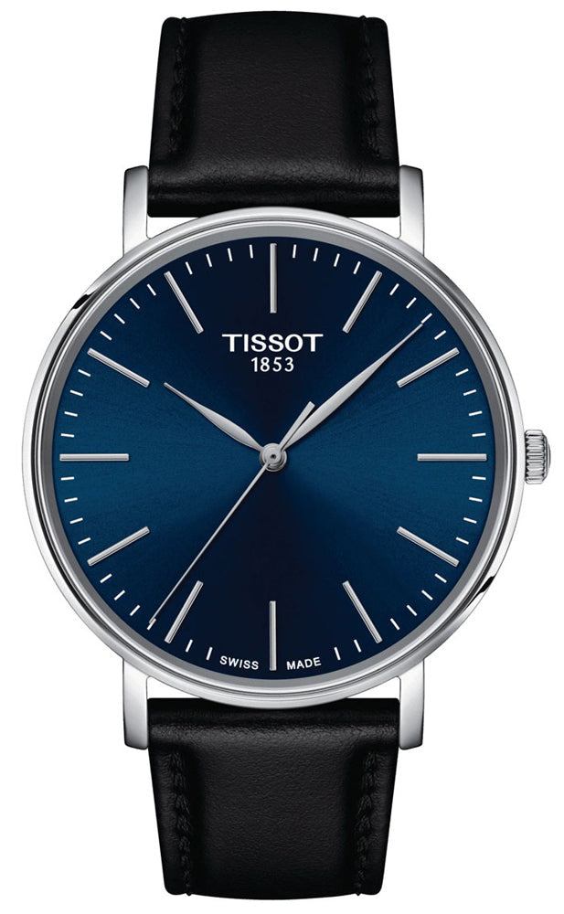 Tissot Everytime Gent Blue Dial Black Leather Strap Watch for Men - T143.410.16.041.00 Watches Tissot   