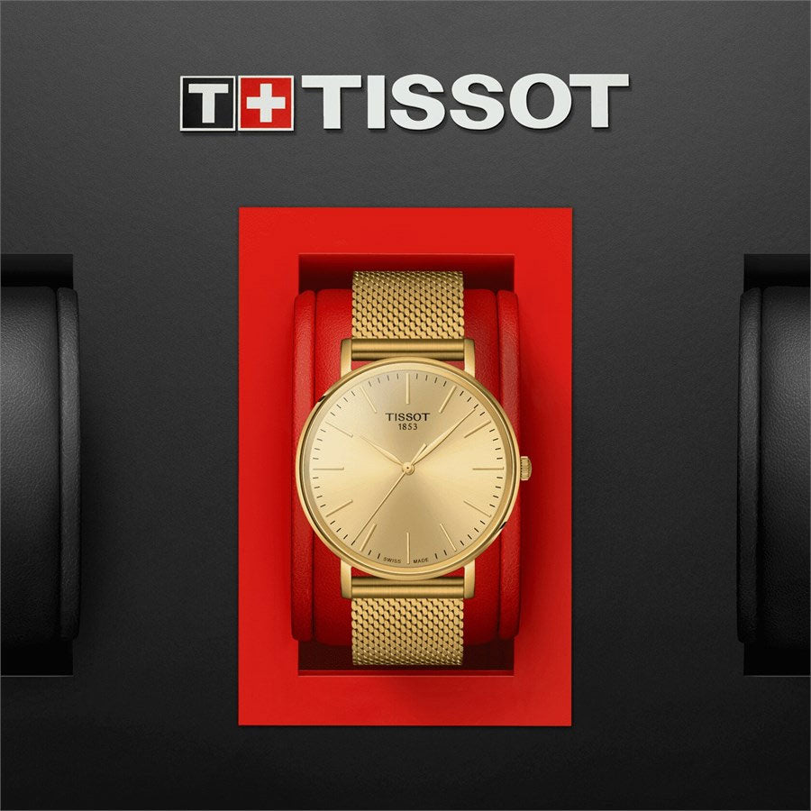 Tissot Everytime Gent Gold Dial Gold Mesh Bracelet Watch for Men - T143.410.33.021.00 Watches Tissot   