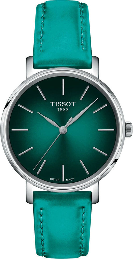 Tissot Everytime Lady Turquoise Dial Leather Strap Watch for Women - T143.210.17.091.00 Watches Tissot   