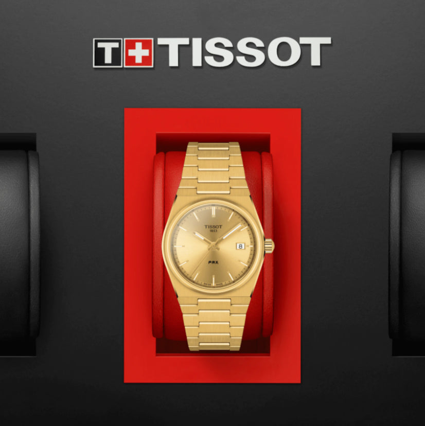 Tissot PRX Quartz Gold Dial 35mm Stainless Steel Strap Watch for Men - T137.210.33.021.00 Watches Tissot   