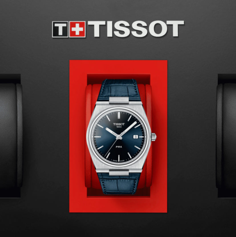 Tissot PRX Quartz Blue Dial Blue Leather Strap Watch for Men - T137.410.16.041.00 Watches Tissot   