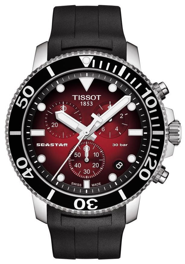 Tissot Seaster 1000 Red Dial Black Rubber Strap Chronograph Watch For Men - T120.417.17.421.00 Watches Tissot   