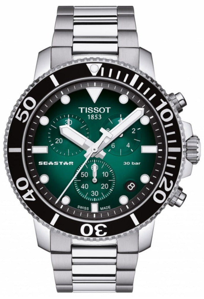 Tissot Seaster 1000 Chronograph Green Dial Silver Steel Strap Watch For Men - T120.417.11.091.01 Watches Tissot   