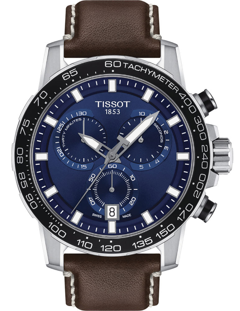 Tissot Supersport Chrono Blue Dial Brown Leather Strap Watch For Men - T125.617.16.041.00 Watches Tissot   